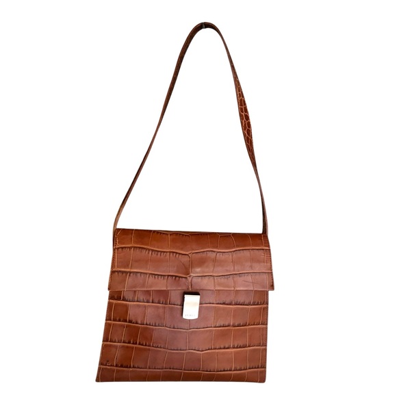 NEW Furla Crocodile Flap Bag British Tan Embossed Leather Italian Shoulder Bag - Picture 6 of 17